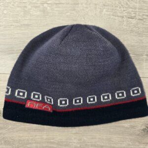 Mens Knit Beanie Hat Scull Cap Ski Winter Accessory Blue Geometric Pattern NFA